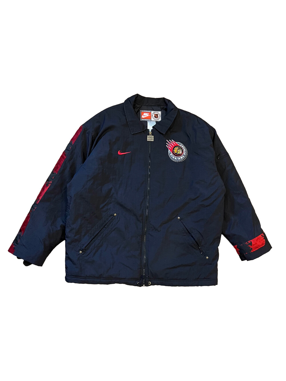 Vintage 90s Chicago Blackhawks Nike Team Sports Jacket Flaming Puck Size Large